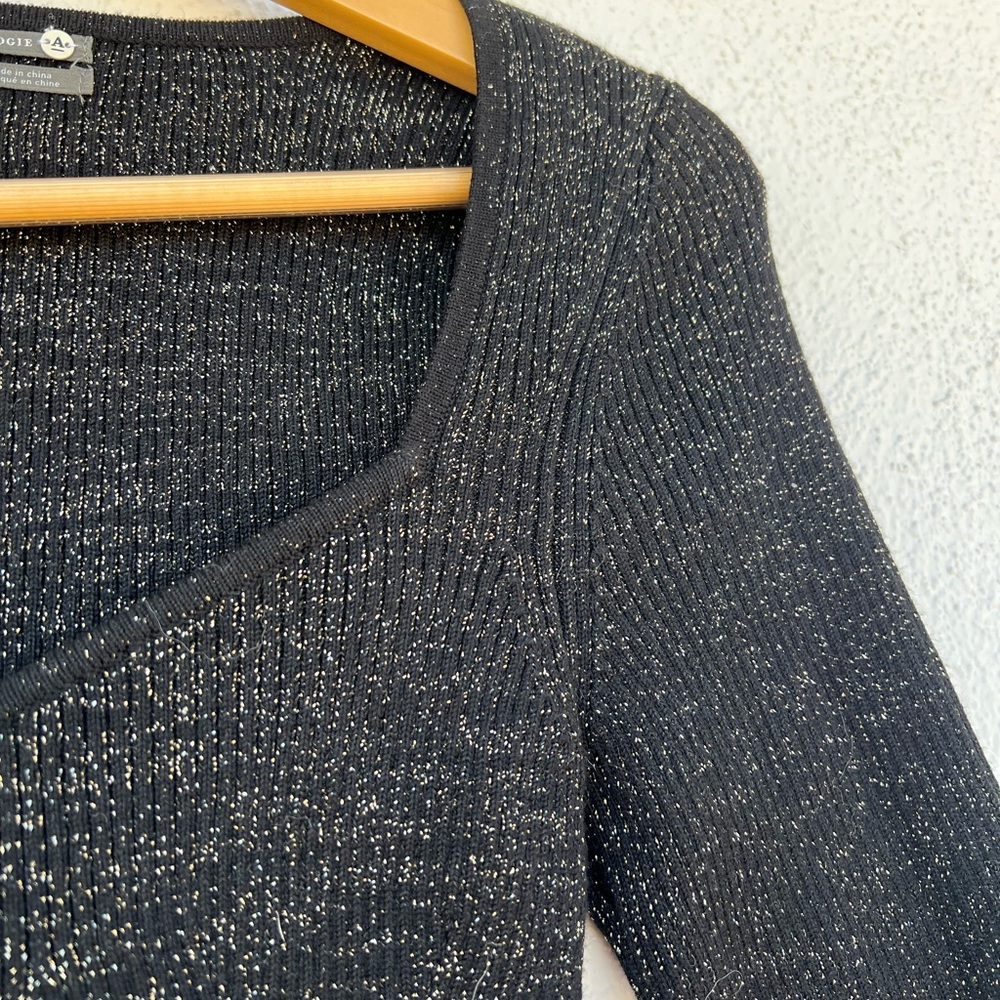 Anthropologie Sparkly Black Knit Long-sleeve Top Sz Small